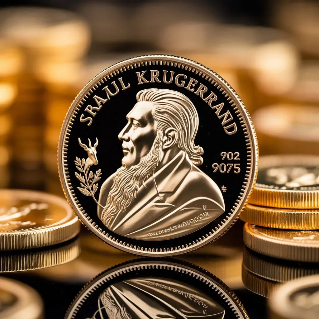 Krugerrand gold coin showing Paul Kruger and Springbok design used to explain krugerrand gold coin value