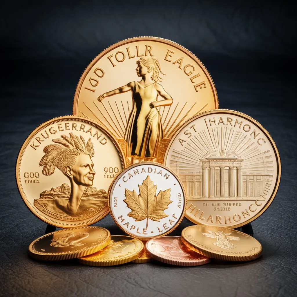 Comparison of Krugerrand gold coin with American Gold Eagle and Canadian Maple Leaf bullion coins