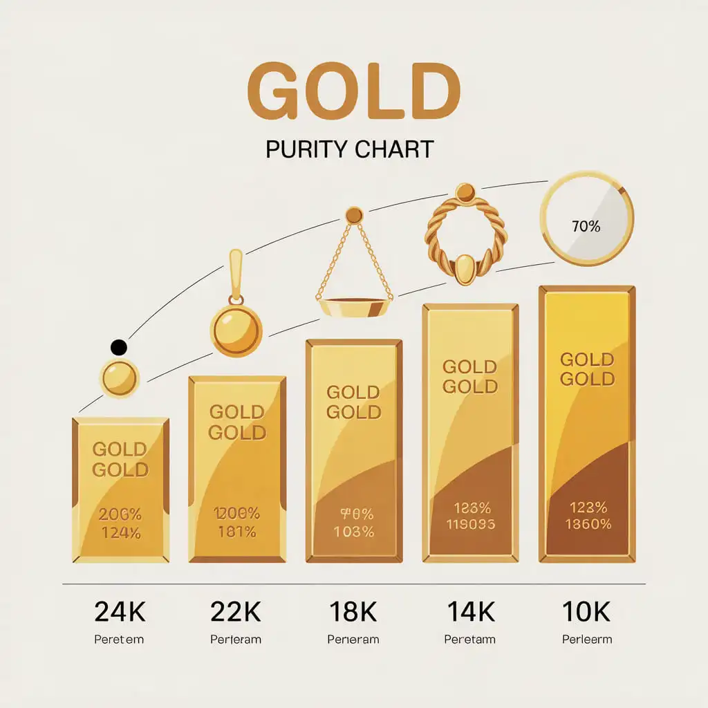 Gold purity chart showing 24k 22k 18k and 14k gold