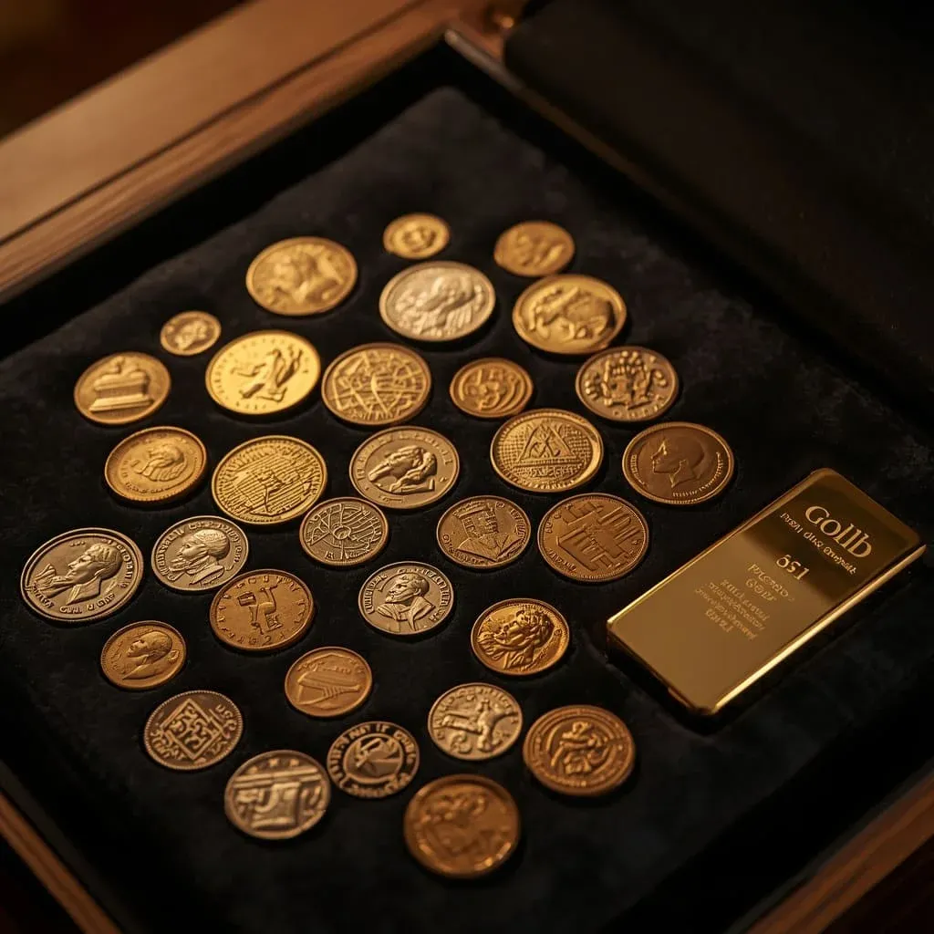 Ancient gold coins and modern gold bar showing 5000 years of history behind why gold is so valuable