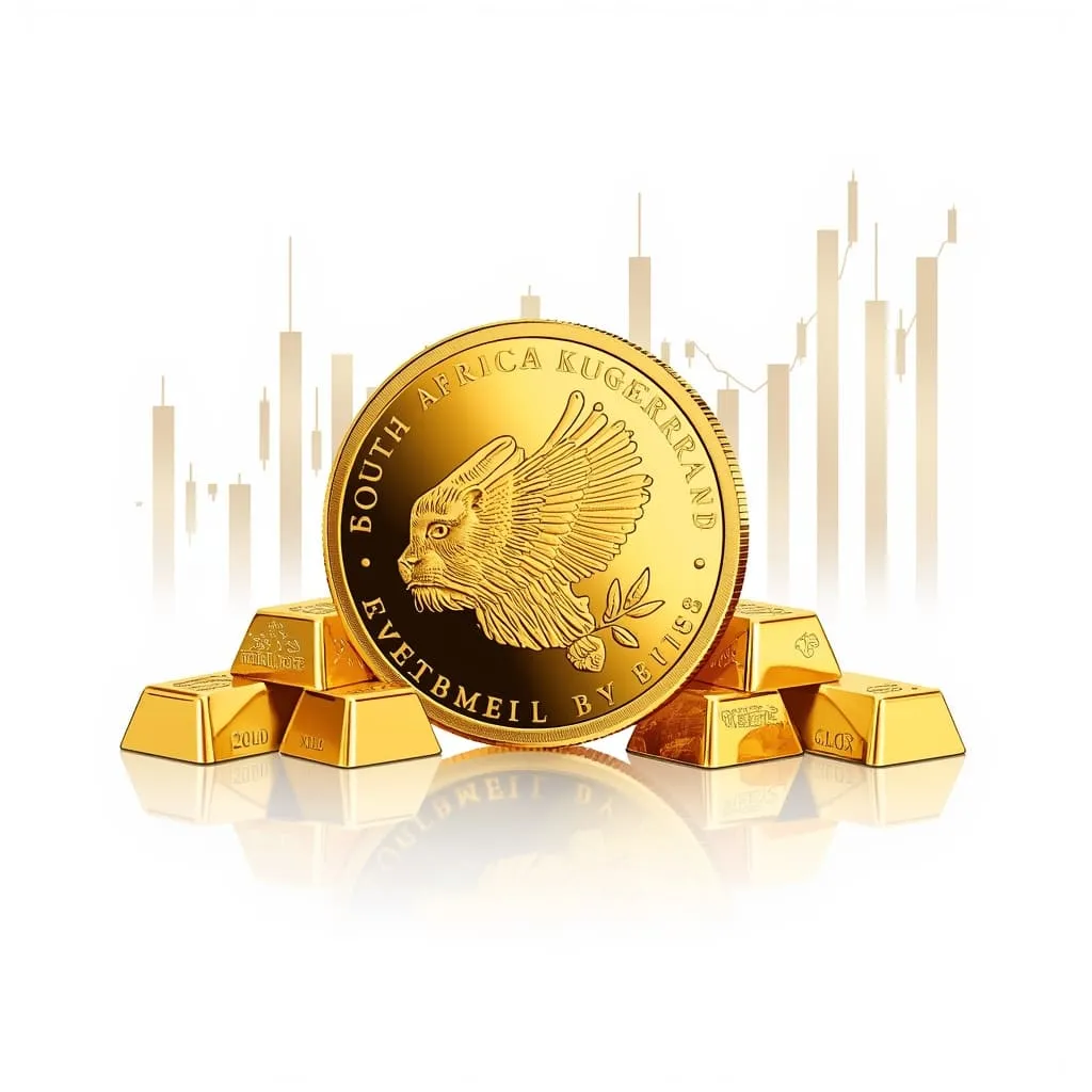 Krugerrand gold coin value illustration with gold bars