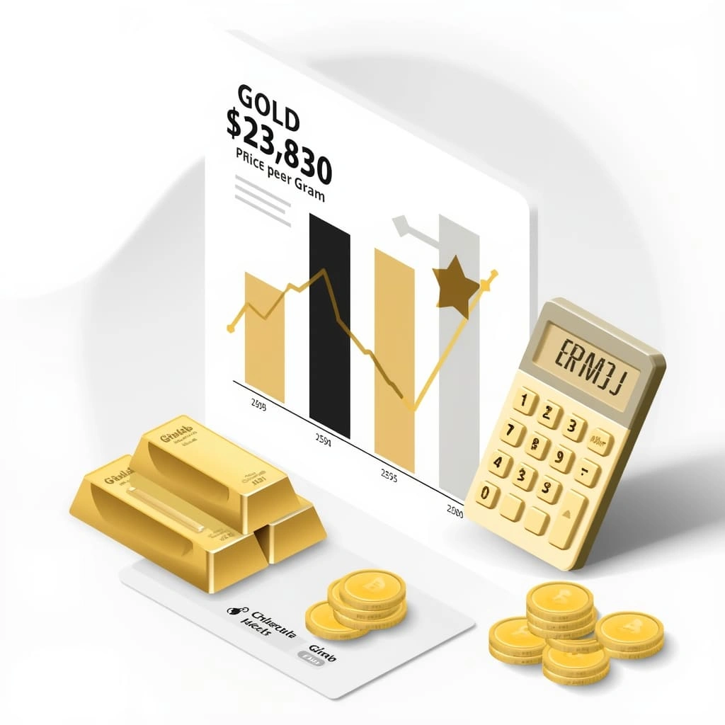 Gold price per gram chart with gold bars