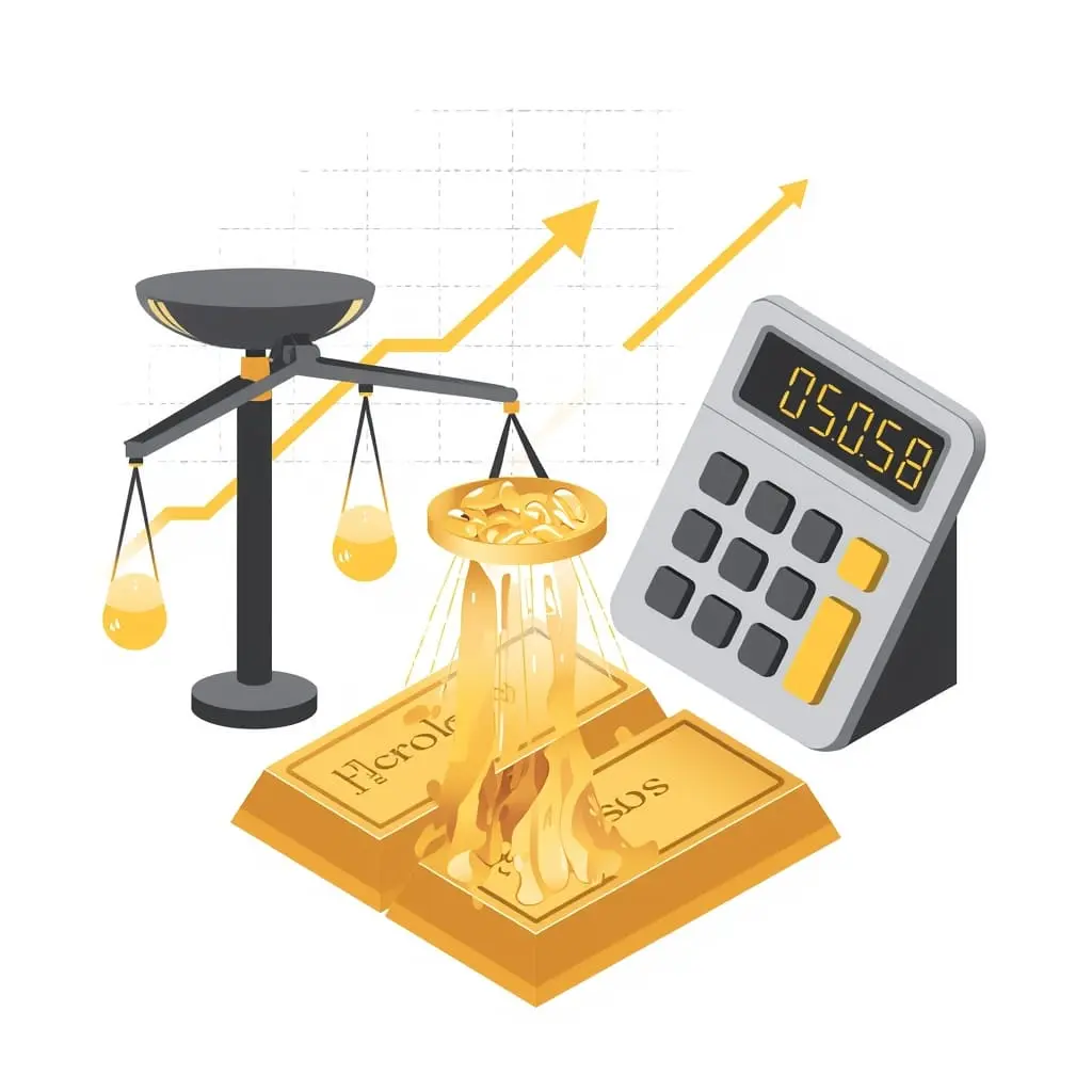 Gold melt value calculation using gold bars and scale