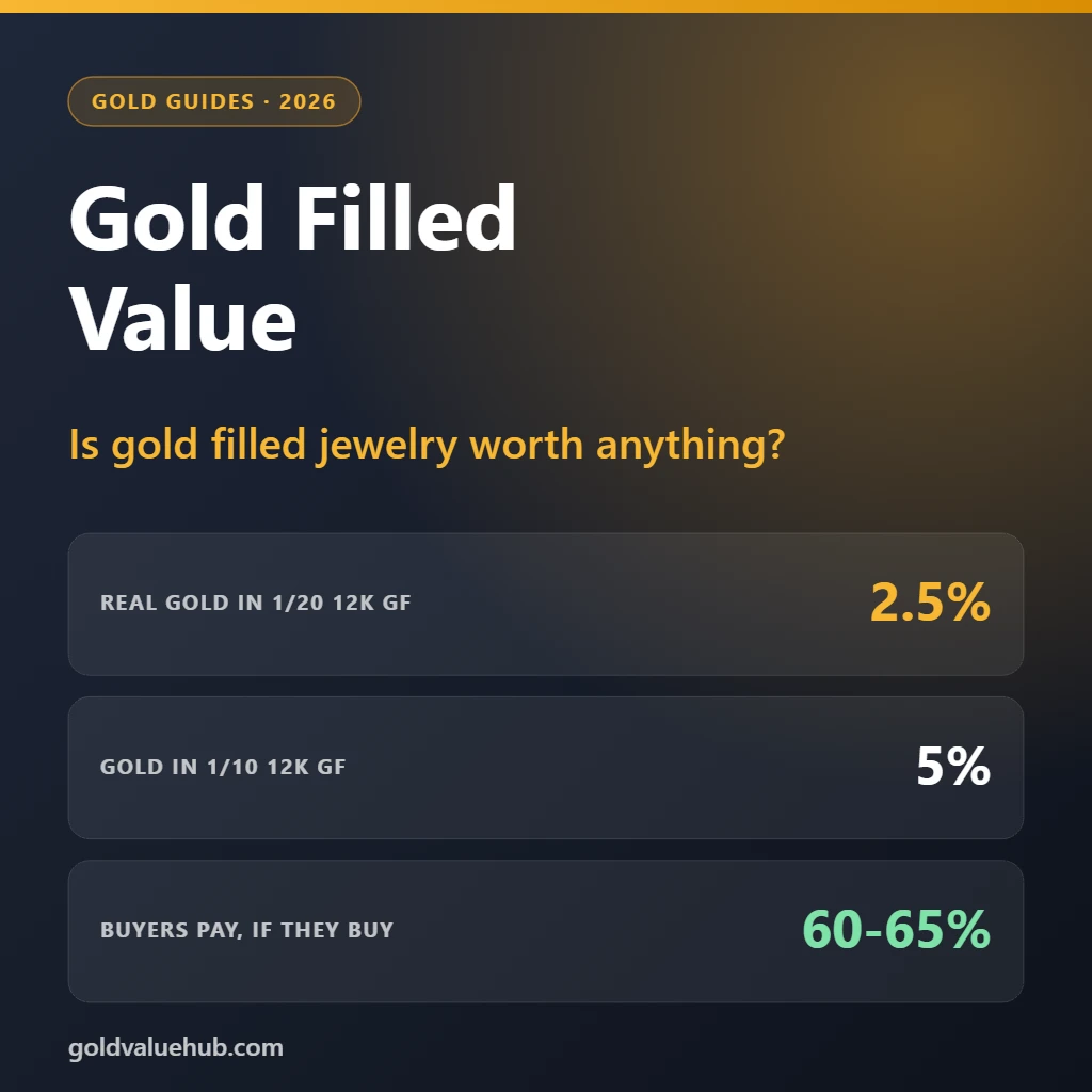Gold filled value guide showing 2.5 percent real gold in 1/20 12K gold filled jewelry