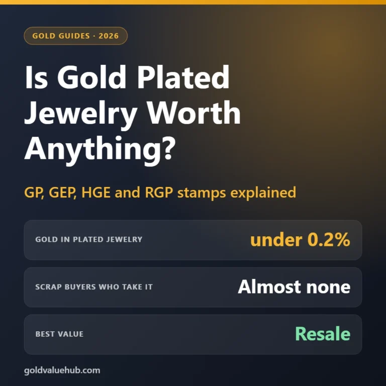 Gold plated jewelry value guide showing plated pieces contain under 0.2 percent gold and are best resold as jewelry