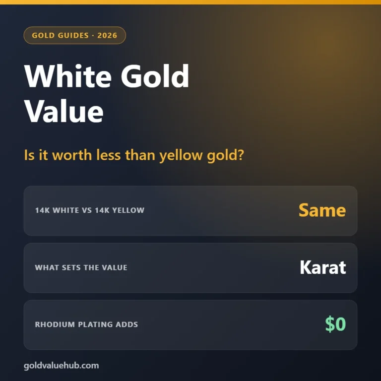 White gold value guide showing 14K white gold and 14K yellow gold have the same melt value